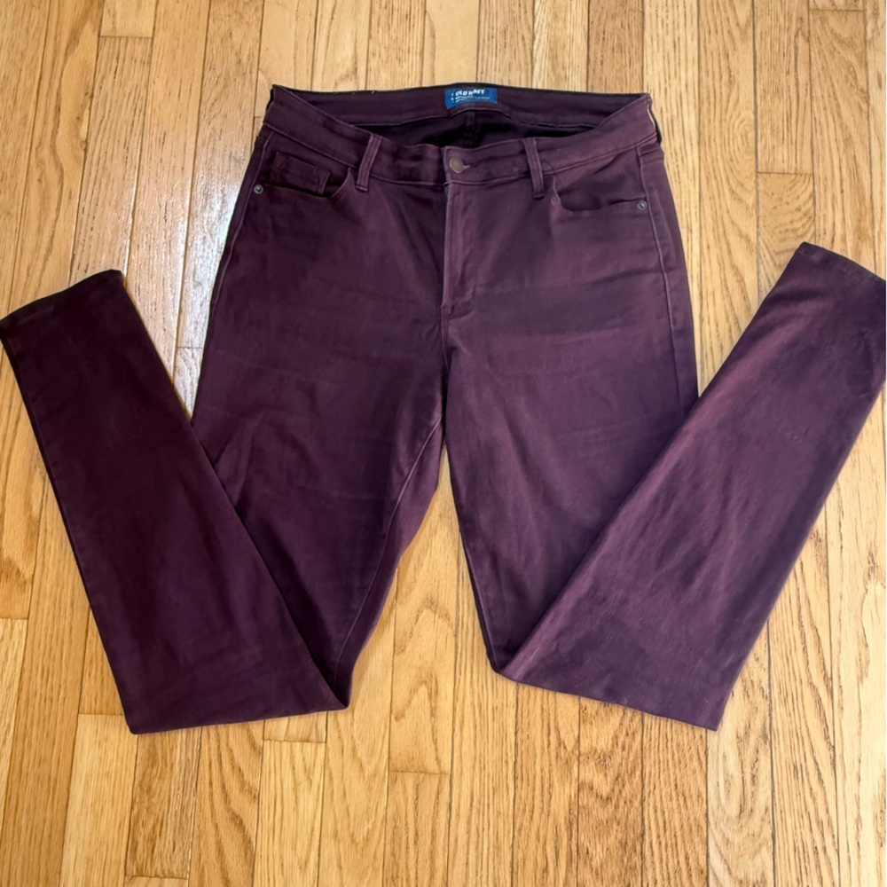 Old Navy Rockstar Mid Rise Jeggings Skinny Size 10 Tall Dark Red Denim